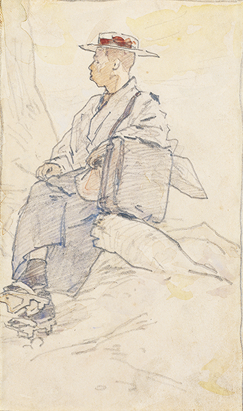 青木繁《坂本繁二郎像》鉛筆、淡彩・紙 1902年 個人蔵