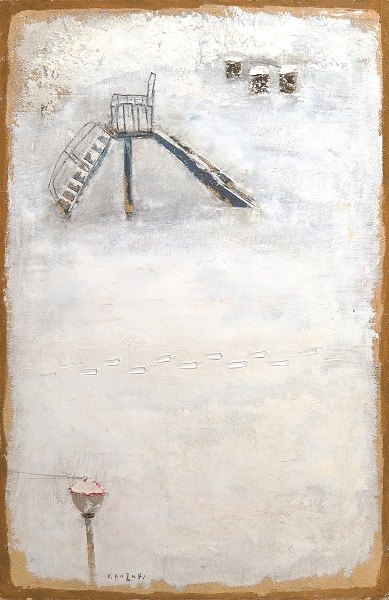 ⑨ 《公園雪》1971年 油彩･方解末･木炭,カンヴァス 島川美術館蔵